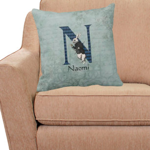 Wonderland White Rabbit Letter N Throw Pillow