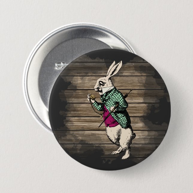 Wonderland White Rabbit Mint Button (Front & Back)