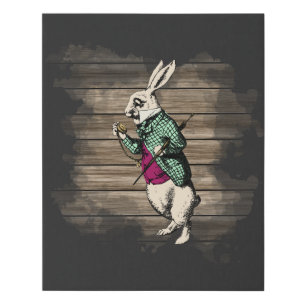 Wonderland White Rabbit Mint Faux Canvas Print