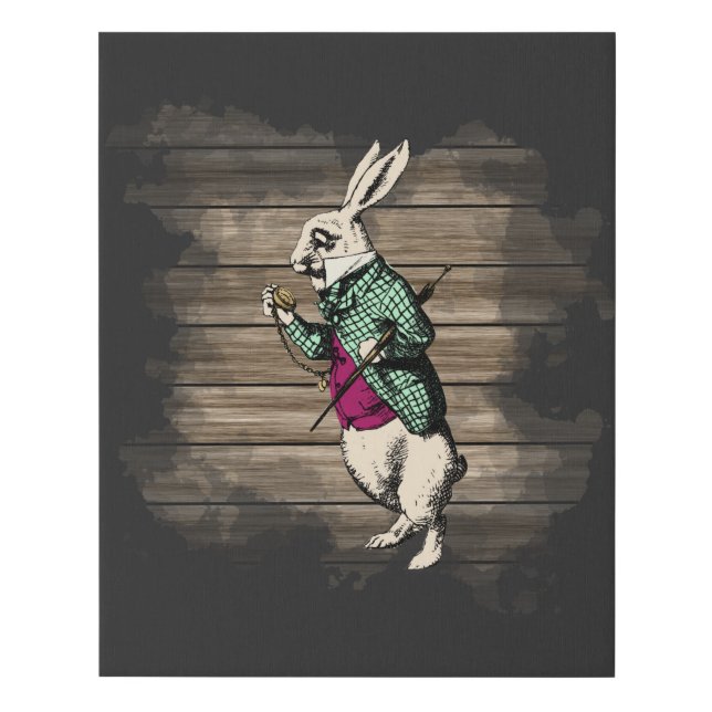 Wonderland White Rabbit Mint Faux Canvas Print (Front)