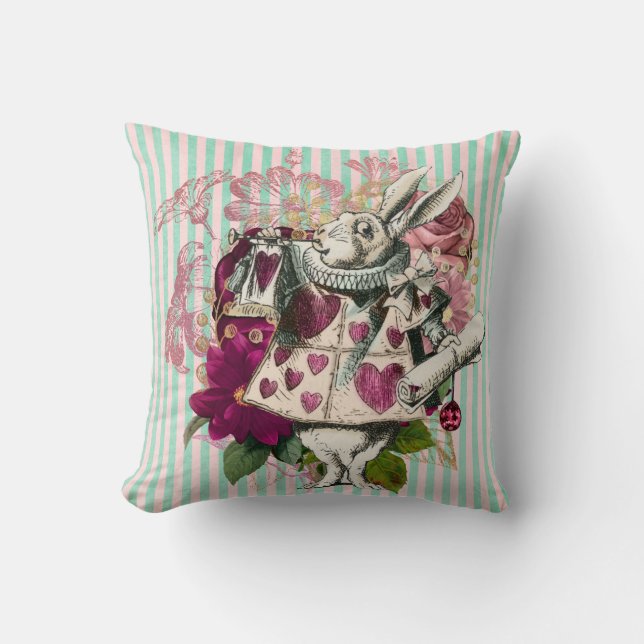 Wonderland White Rabbit Pink Tint Throw Pillow (Front)