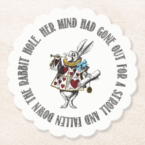 Wonderland White Rabbit Quote Paper Coaster