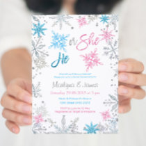 Wonderland Winter Snowflake Gender Reveal Invite