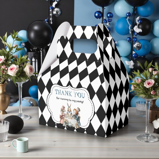 Wonderland with Black White Diamonds Birthday Favor Boxes (Creator Uploaded)