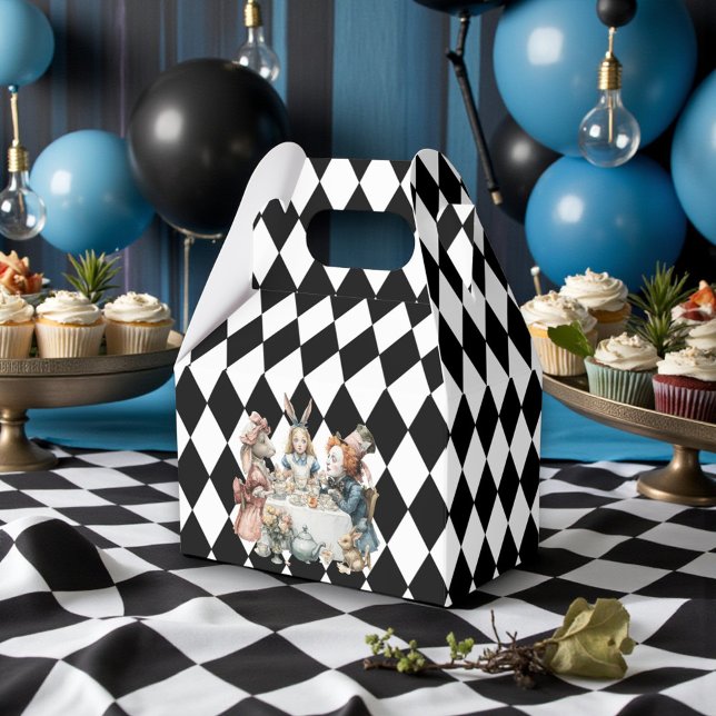 Wonderland with Black White Diamonds Birthday Favor Boxes (Creator Uploaded)