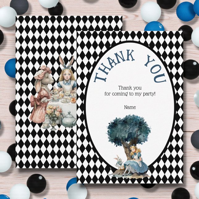 Wonderland with Black White Diamonds Birthday Thank You Card (Creator Uploaded)