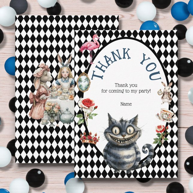 Wonderland with Black White Diamonds Birthday Thank You Card (Creator Uploaded)