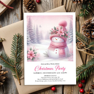 Wonderous Pink Snowman Editable Christmas Invite 