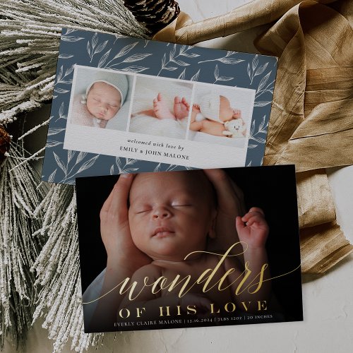 Wonders  Holiday Photo Foil Birth Announcement