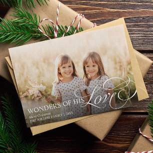 Wonders of His Love Christian Christmas 3 Photo Holiday Card