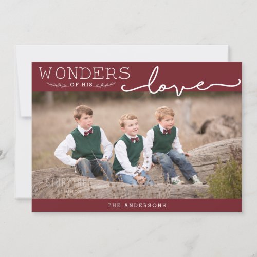 Wonders of His Love Custom Color Modern Christmas Holiday Card