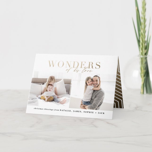 Wonders of his love gold religious multiphoto card (Front)