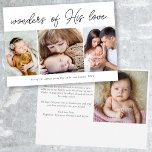 Wonders of His love Holiday Birth Announcement<br><div class="desc">A modern three-photo collage holiday card with space on the back for one more photo and a personalized message</div>