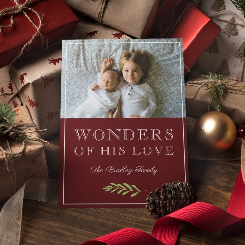 Wonders of His Love  Laurel Leaf Branch Photo Holiday Card