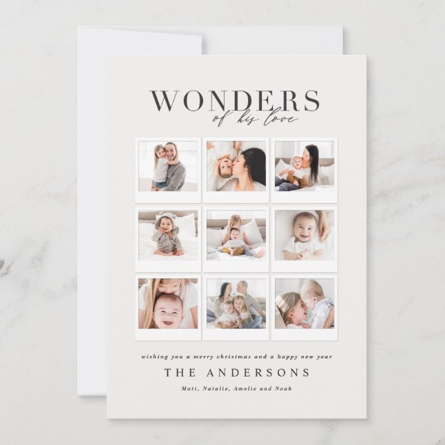 Wonders of his love multi photo plaid backer holiday card (Front)