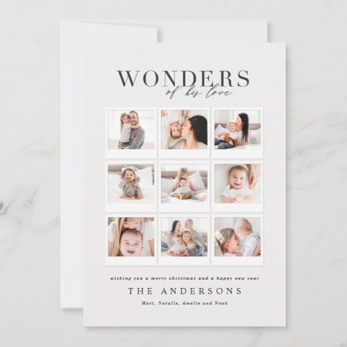 Wonders of his love multi photo plaid backer holiday card