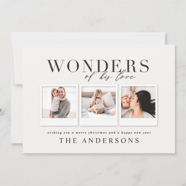 Wonders of his love multi photo plaid backer holiday card (Front)