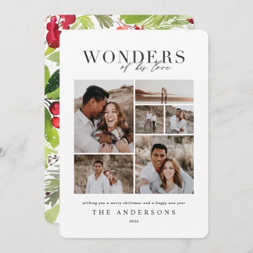 Wonders of his love multi photo plaid backer thank you card