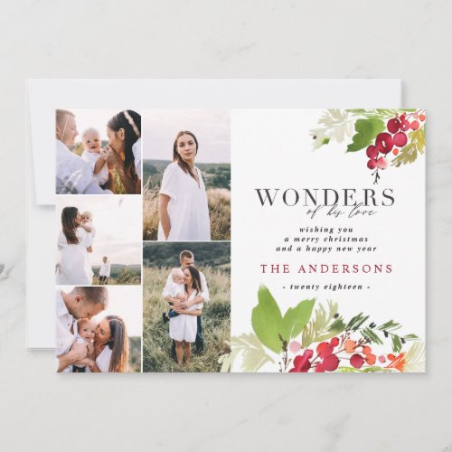 Wonders of his love multi photo watercolor foliage holiday card