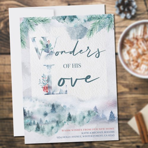 Wonders of His Love New Home Watercolor Forest Announcement