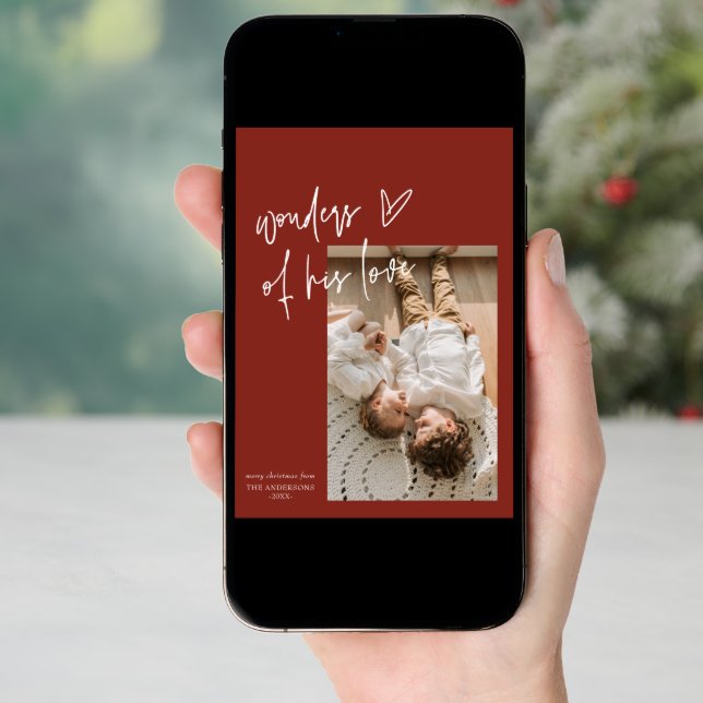 Wonders Of His Love One Photo Religious Christmas  Holiday Card (Front Digital)