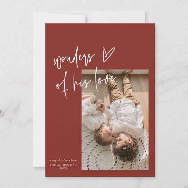 Wonders Of His Love One Photo Religious Christmas  Holiday Card (Front)