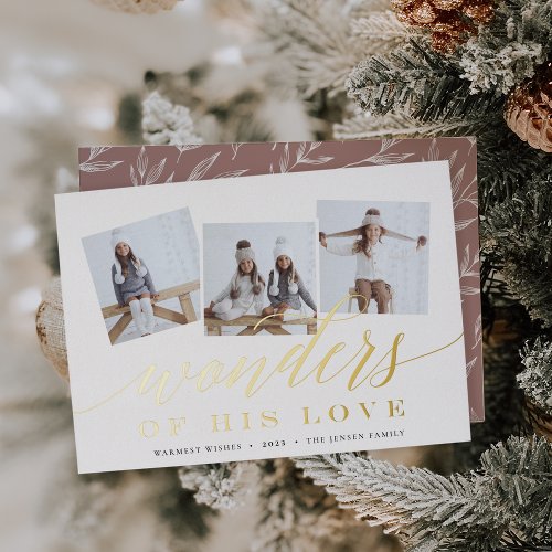 Wonders of His Love  Photo Collage Foil Holiday Card