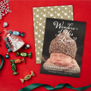 Wonders of His Love Religious Christmas Birth Announcement