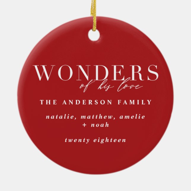 Wonders of his love religious Christmas plaid Ceramic Ornament (Back)