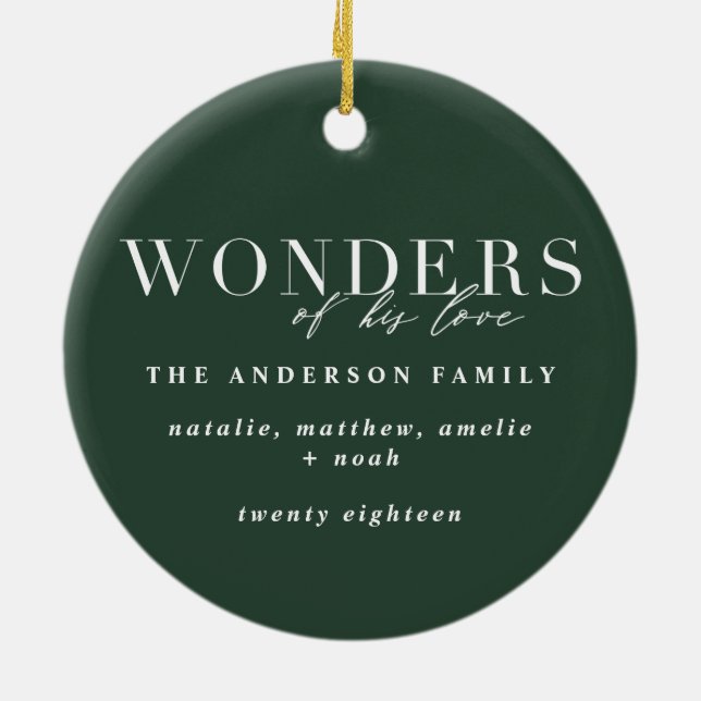 Wonders of his love religious Christmas plaid Ceramic Ornament (Back)