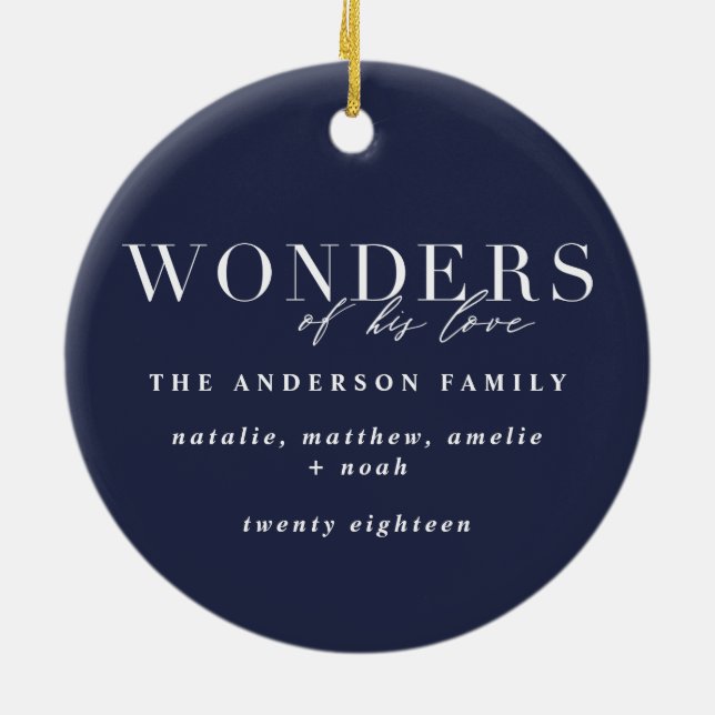 Wonders of his love religious Christmas plaid Ceramic Ornament (Back)