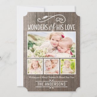 Wonders of His Love Rustic Christmas Photo Collage Holiday Card