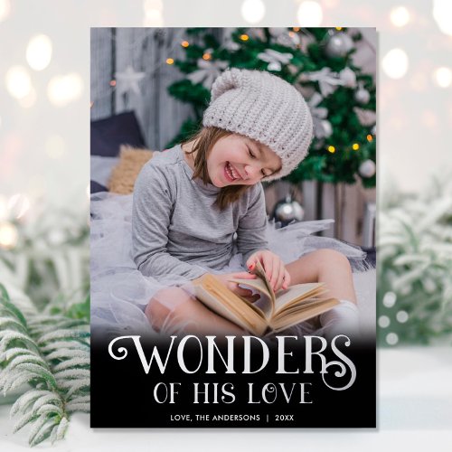 Wonders of His Love Silver foil black one photo Foil Holiday Card