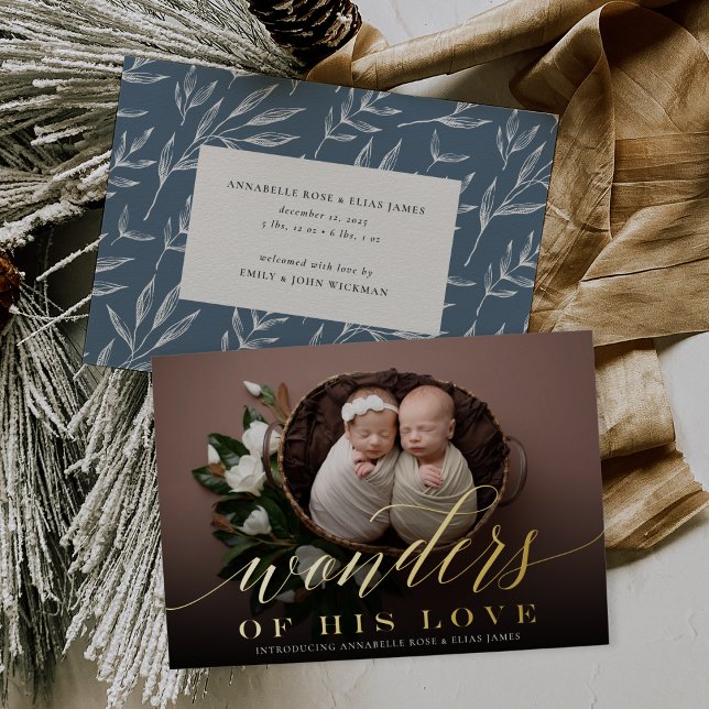 Wonders | Twins Holiday Foil Birth Announcement (Creator Uploaded)