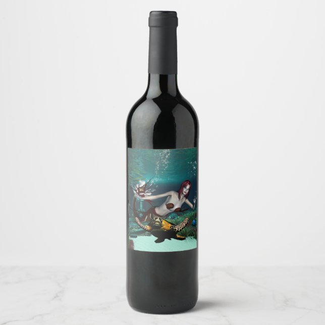 Wonderul mermaid with turtle wine label (Front)