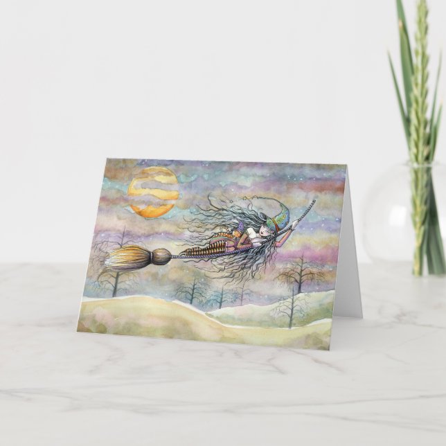 Wondrous Flight Halloween Witch Card (Front)