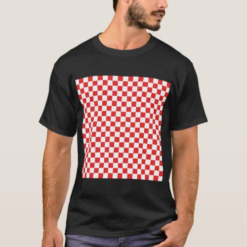 Wonky Checkerboard White  Red T_Shirt