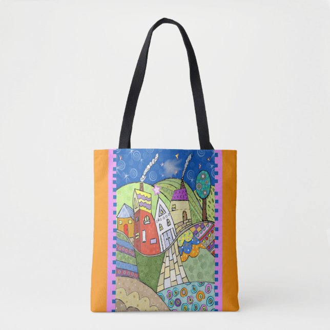 Wonky Folk Art Houses Tote Bag (Front)