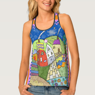 Wonky Folk Art Houses Women's Tank Top