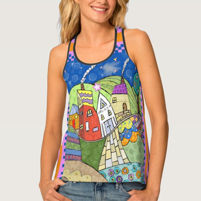 Wonky Folk Art Houses Women's Tank Top (Front)