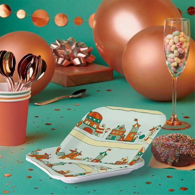 Wonky Houses Paper Plates (Creator Uploaded)