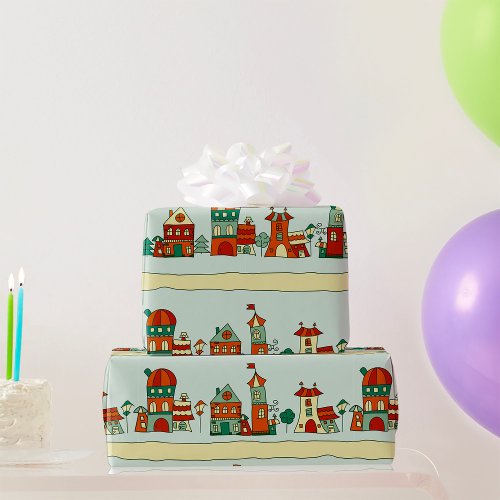Wonky Houses Wrapping Paper