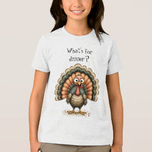 Wonky Quirky Turkey What's For Dinner? Kid's Tri-Blend Shirt