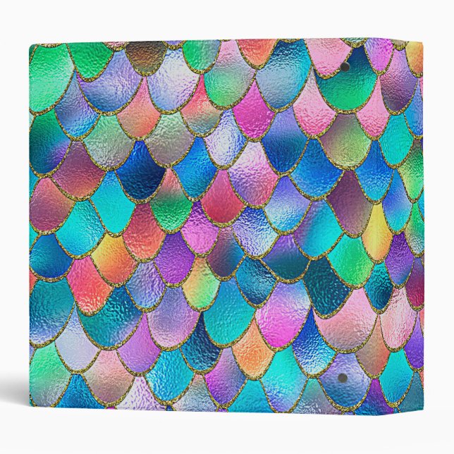 Wonky Rainbow Glitter Metal Mermaid Scales 3 Ring Binder (Back/Spine)