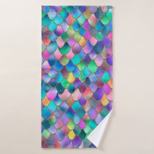 Wonky Rainbow Glitter Metal Mermaid Scales Bath Towel Set