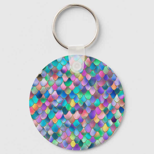 Wonky Rainbow Glitter Metal Mermaid Scales Keychain (Front)