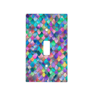 Wonky Rainbow Glitter Metal Mermaid Scales Light Switch Cover