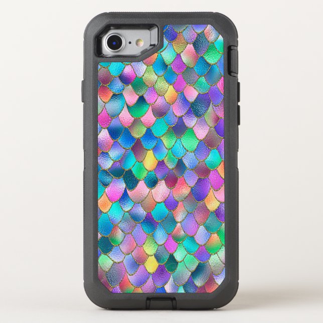 Wonky Rainbow Glitter Metal Mermaid Scales Otterbox iPhone Case (Back)