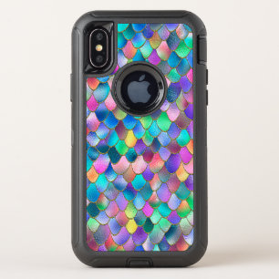 Wonky Rainbow Glitter Metal Mermaid Scales OtterBox Defender iPhone X Case