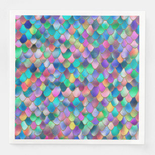 Wonky Rainbow Glitter Metal Mermaid Scales Paper Dinner Napkins